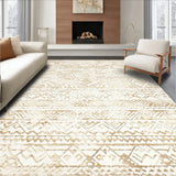 Durable Boho Vinyl Area With Intricate Geometric Lattice Motif(Beige)