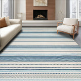 Farmhouse Braid Blue Beige Stripe Motif Rustic Woven(Blue)
