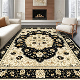 Vintage Inspired Beige and Black Floral Medallion Area(Beige)