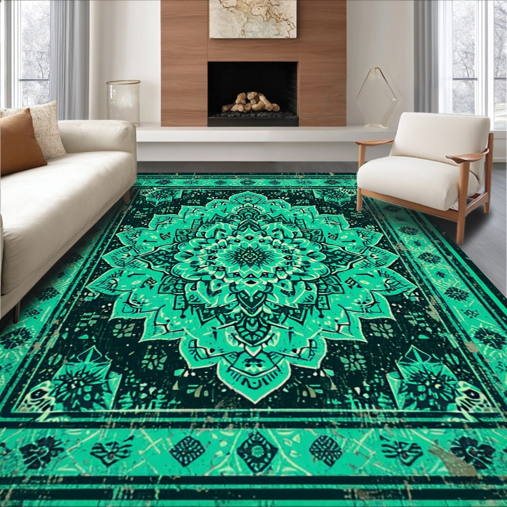 Ultra Soft Area Rug, Non Slip, Stain Resistant, Washable Area Rugs for Living Room, Bedroom, Non-Shedding Medallion Living Room Area Carpet(Blue)