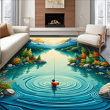 Ultra Soft Area Rug, Non Slip, Stain Resistant, Washable Area Rugs for Living Room, Bedroom, Wildlife Bass Fishing Lodge(Blue)