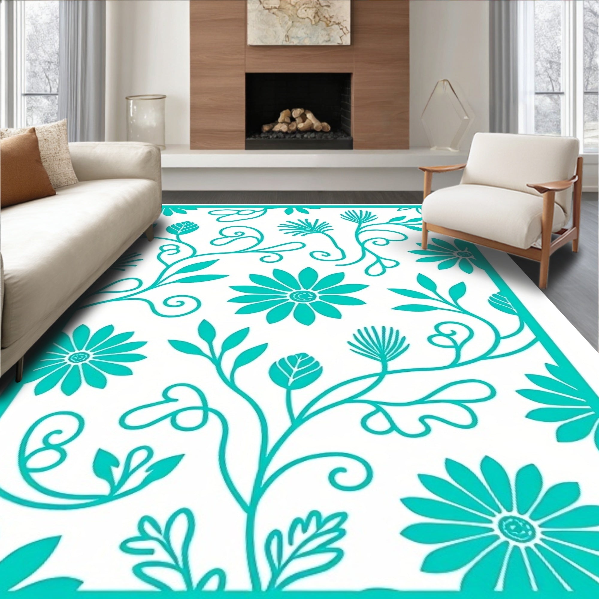 Whimsical Floral Swirl Featuring Abstract Leaf and Vine Accents (Blue) - ODIKA