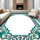 Artisan Bordered Medallion Motif with Interlocking Scroll Accent Design (Teal)