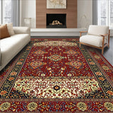 Intricate Abstract Floral Area with Geometric Patchwork Design(Red)