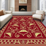 Vintage Holiday Bell and Pinecone Tapestry with Ribbon Details(Red)