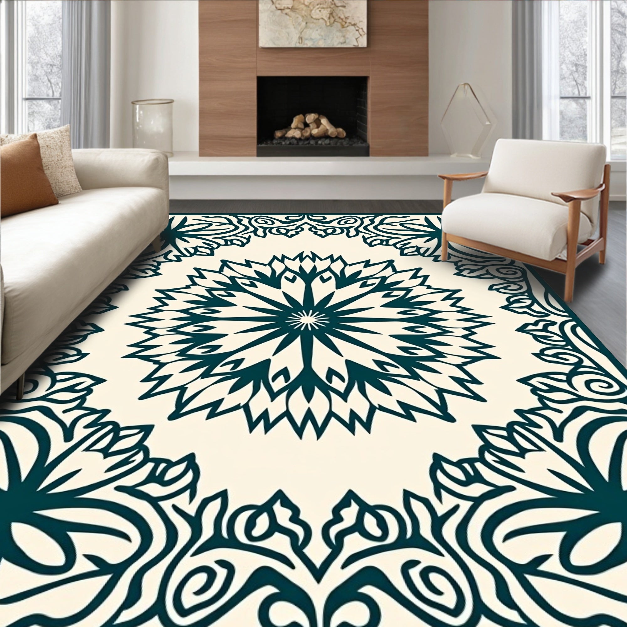 Sunburst Motif with Interlocking Petal Details and Subtle Vine Accents (Ivory) - ODIKA