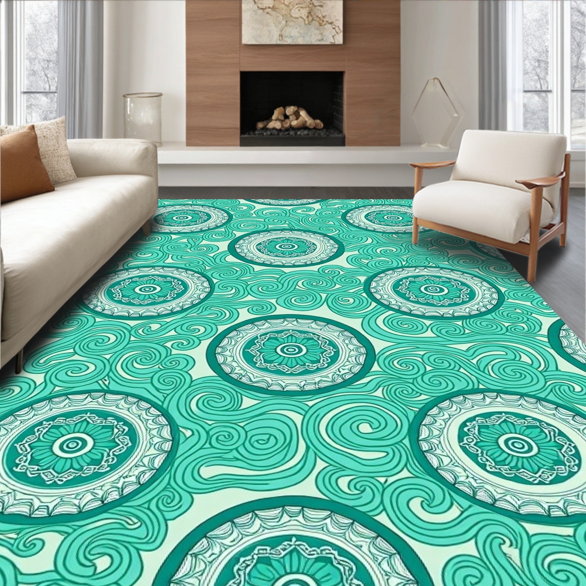 Wave Medallion with Flowing Nautical Motifs (Teal) - ODIKA