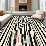 Geometric Serpentine Runner Black & White Striped Entryway(Black)