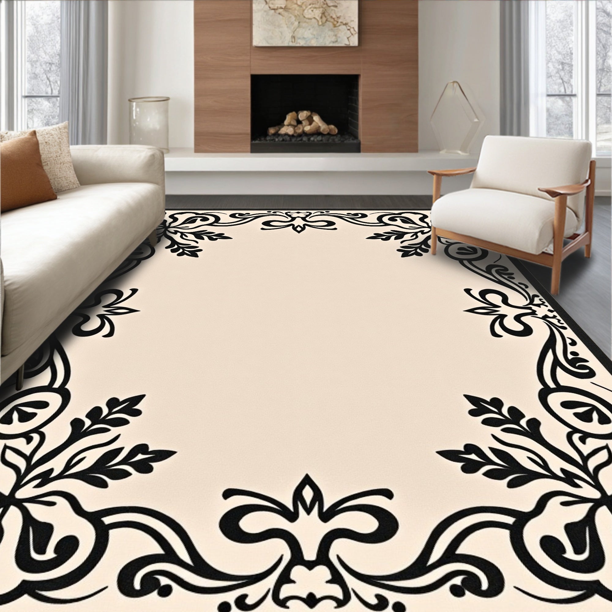 Vintage Inspired Medallion Design Featuring Curved Leaf (Beige) - ODIKA