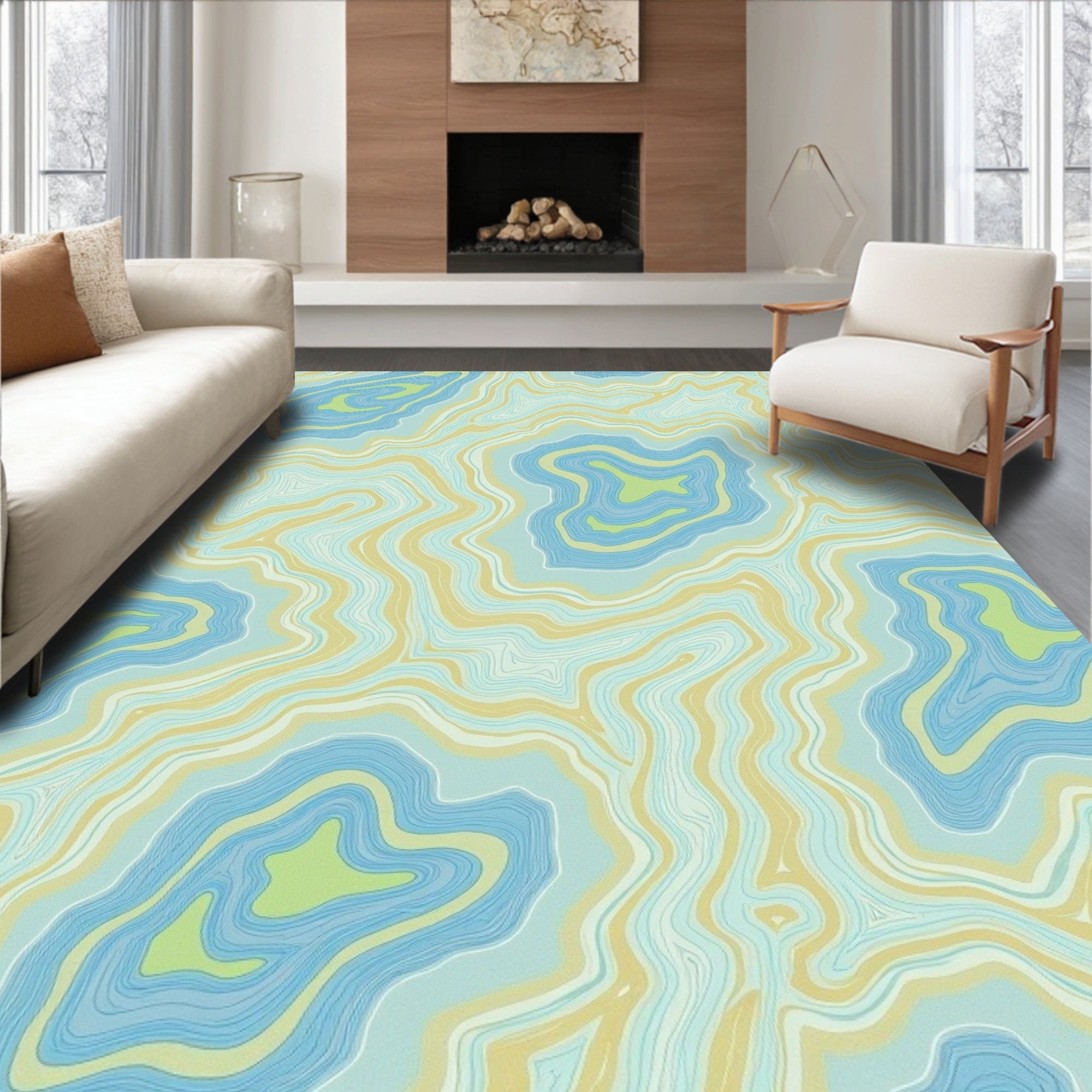 Abstract Swirls with Muted Tones and Boho Accents (Blue) - ODIKA
