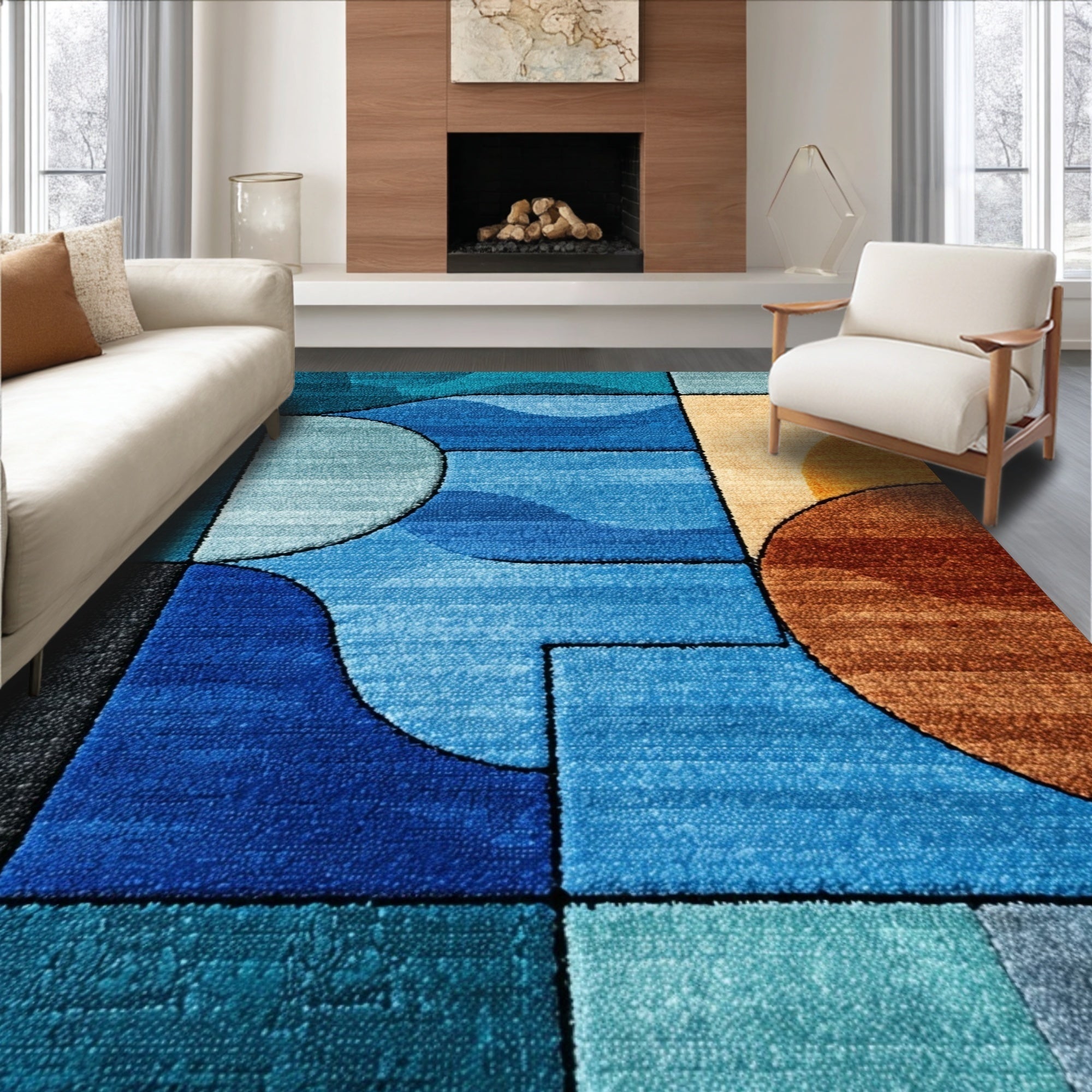 Ultra Soft Area Rug, Non Slip, Stain Resistant, Washable Area Rugs for Living Room, Bedroom, Artistic Hole Design Bedroom Plush Area Rug(Blue)