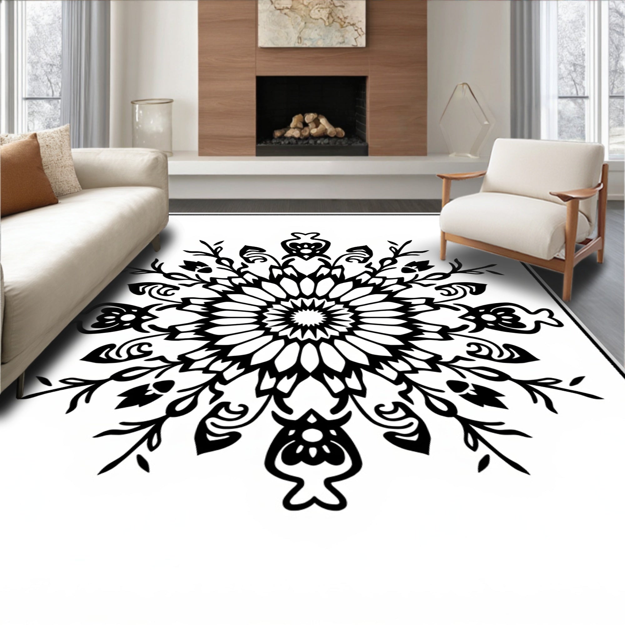Burst Design with Ornate Floral Accents (Black) - ODIKA