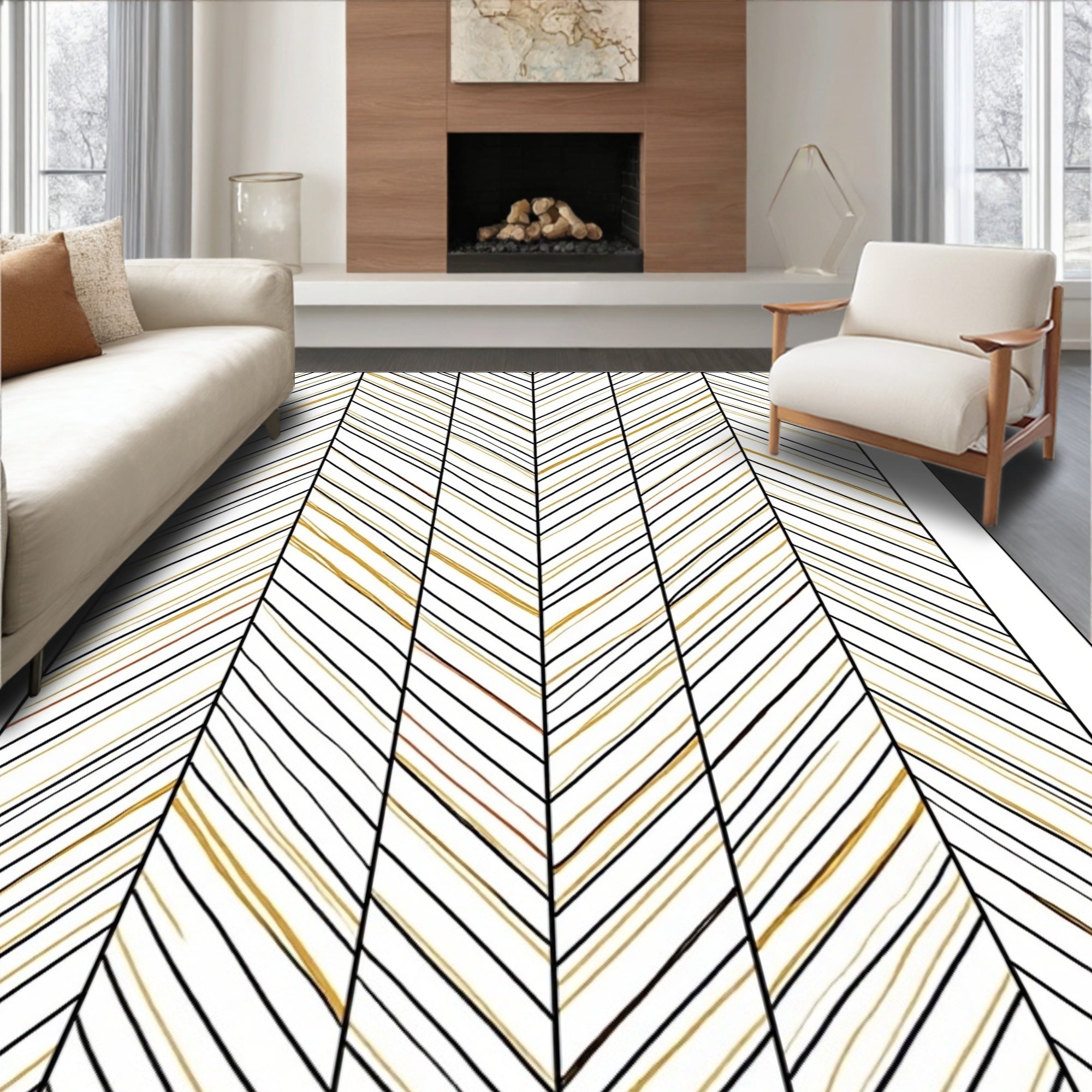 Modern Chevron Stream with Minimalist Motifs (White) - ODIKA