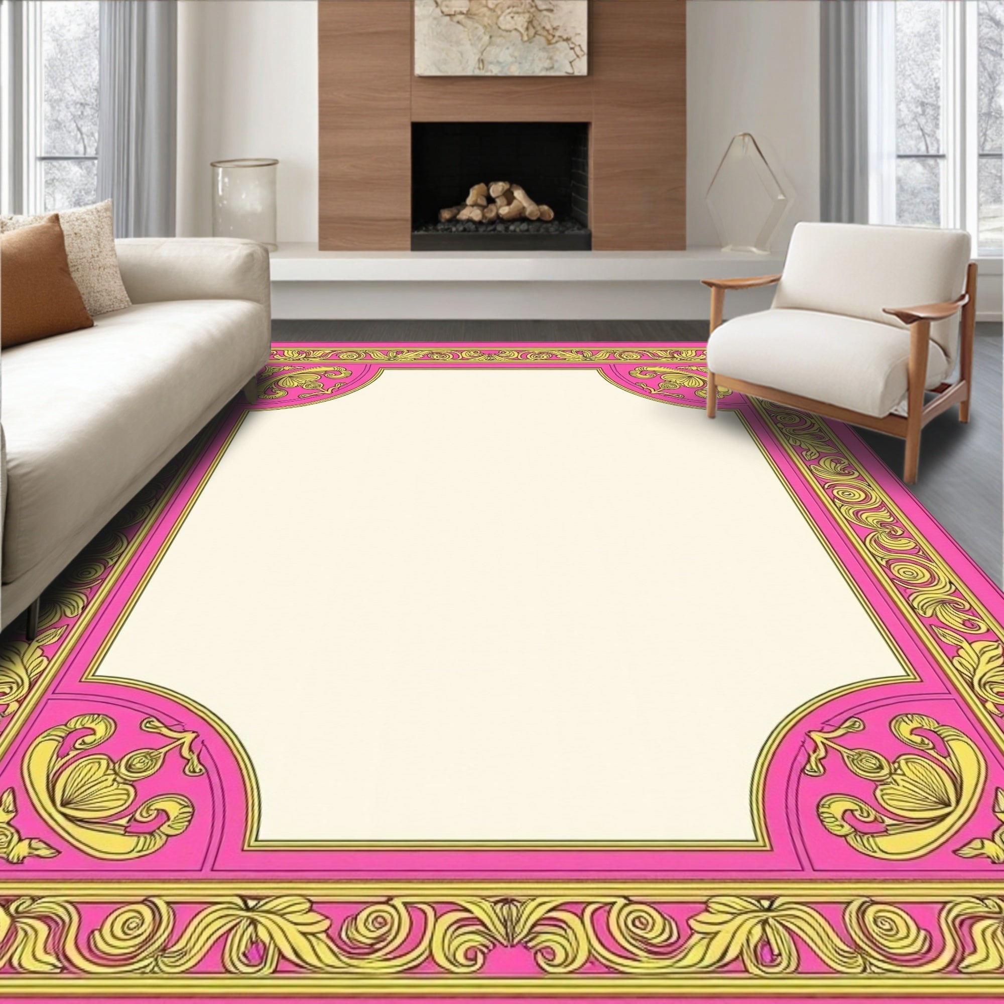 Oriental Damask Scrollwork Anti Slip Machine (Pink) - ODIKA