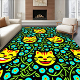 Cartoon Cat Faces with Cheerful and Interlocking Floral Vines(Yellow)