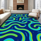 Abstract Wave Foliage with Swirling Leafy Motifs and Modern Art Detailing (Blue)