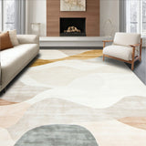 Contemporary Earthy Area with Abstract Wave Motifs and Muted Sand Hues(Beige)