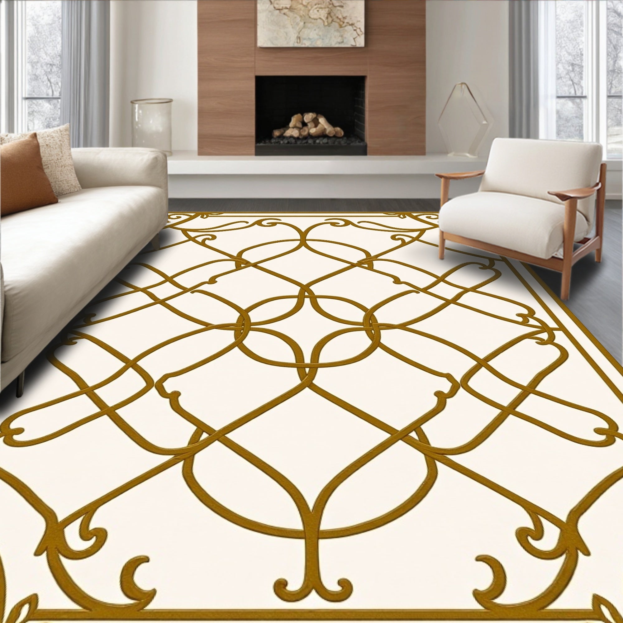 Graceful Trellis with Interlocking Floral and Scroll (Gold) - ODIKA