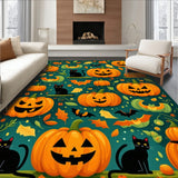 Mystical Halloween Area Rug Pumpkin Patch Design(Orange)
