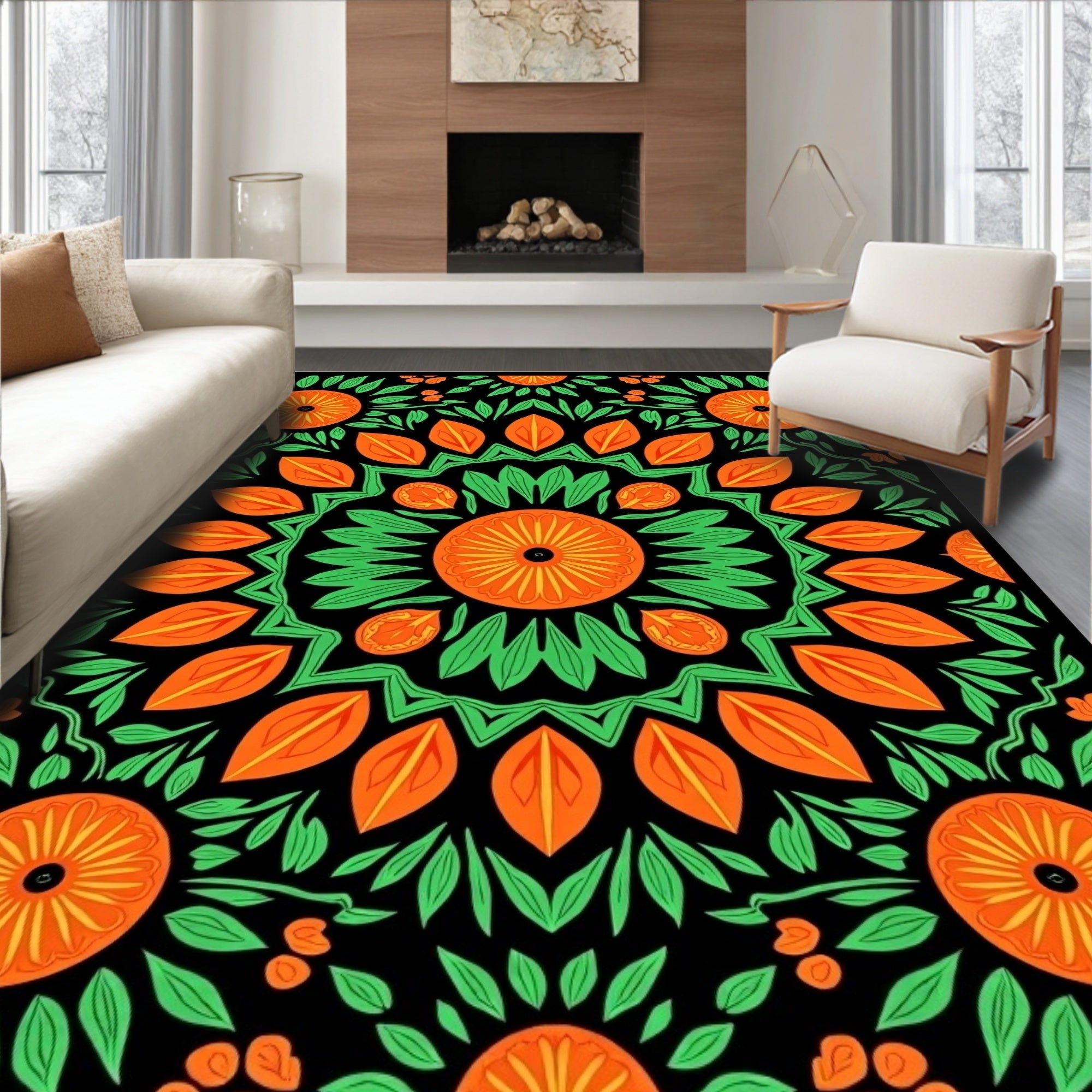 Tangerine Grove Medallion with Botanical Accents (Orange) - ODIKA