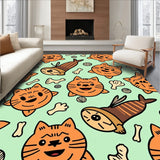 Cartoon Tabby Cats with Fish Bone and Yarn Accessories(Green)