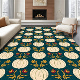 Harvest Moon Patchwork with Stylized Foliage and Pumpkin(Teal)