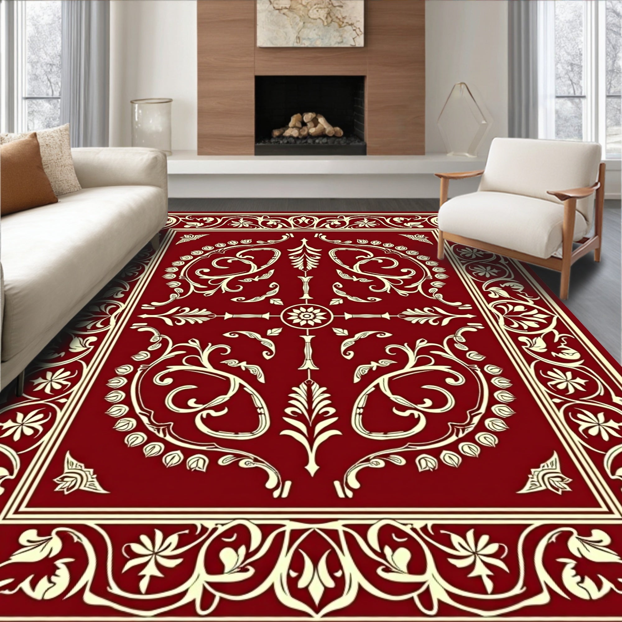 Art Nouveau Floral Spiral with Flowing Leafy Details (Red) - ODIKA