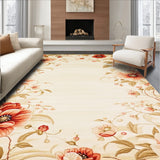 Artistic Floral Area Non Skid Backing Easy Clean Durable Low Pile(Beige)