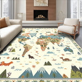 Illustrated Continents and Animal Motifs Round Map Design(Ivory)