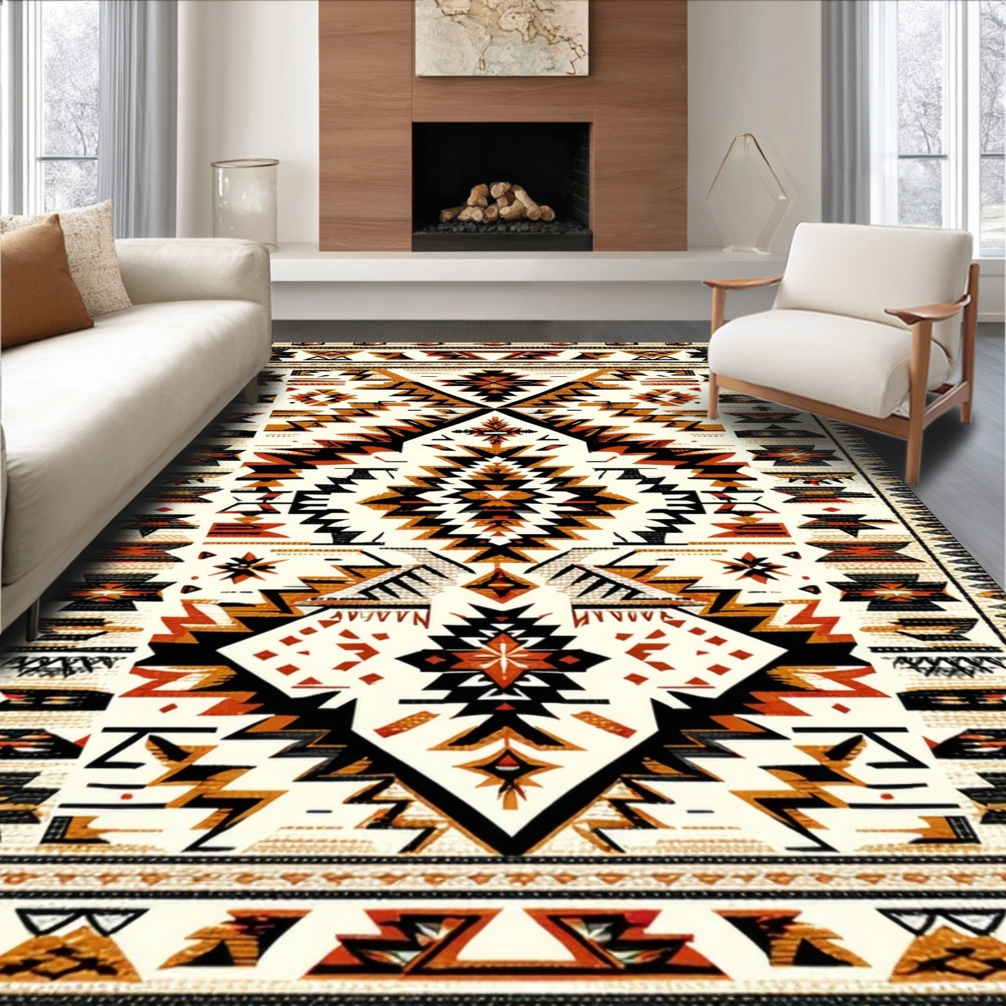 Ultra Soft Area Rug, Non Slip, Stain Resistant, Washable Area Rugs for Living Room, Bedroom, Southwest Aztec Cream Entryway Non-Slip Rug(Beige)