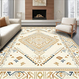 Contemporary Beige Tribal Medallion with Textured High Low Design(Beige)