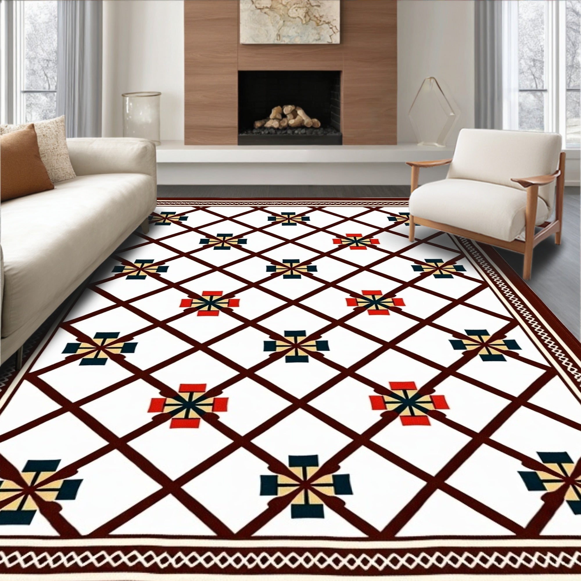 Lattice Kilim Southwestern Aztec Inspired Decorative Floor (Brown) - ODIKA