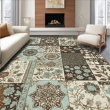 Ultra Soft Area Rug, Non Slip, Stain Resistant, Washable Area Rugs for Living Room, Bedroom, Tribal Soft Washable Kitchen Area Rug with Floral Design(Brown)