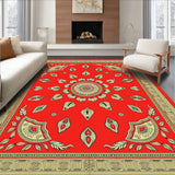 Traditional Paisley Tapestry with Ornamental Border Accents Low Pile(Red)