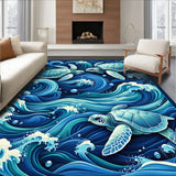 Sea Turtle Swirls Navy Runner Rug(Blue)