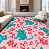 Whimsical Playful Kittens Silhouettes with Abstract Floral Accents(Pink)