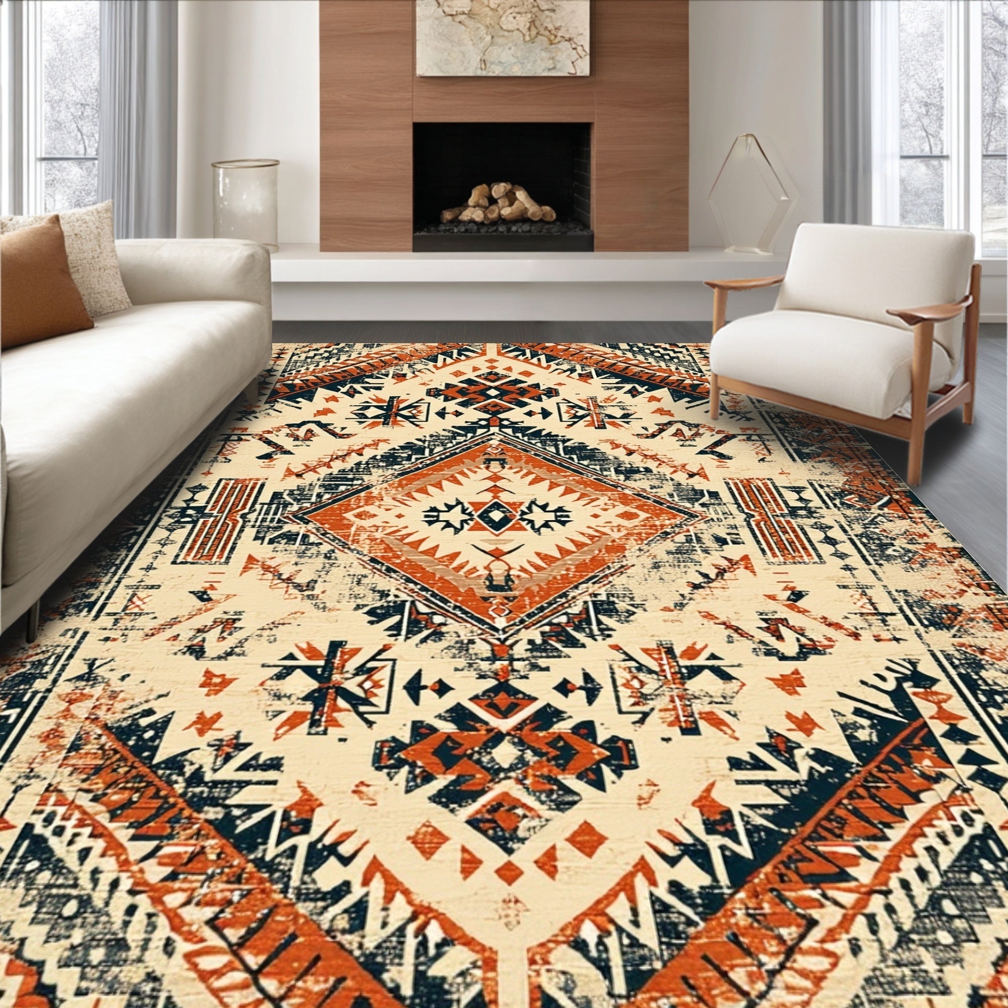 Ultra Soft Area Rug, Non Slip, Stain Resistant, Washable Area Rugs for Living Room, Bedroom, Distressed Vintage Beige Living Room Non-Slip Rug(Beige)