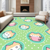 Cheerful Kitten Faces with Polka Dot Accents and Swirling Tail Motifs(Green)