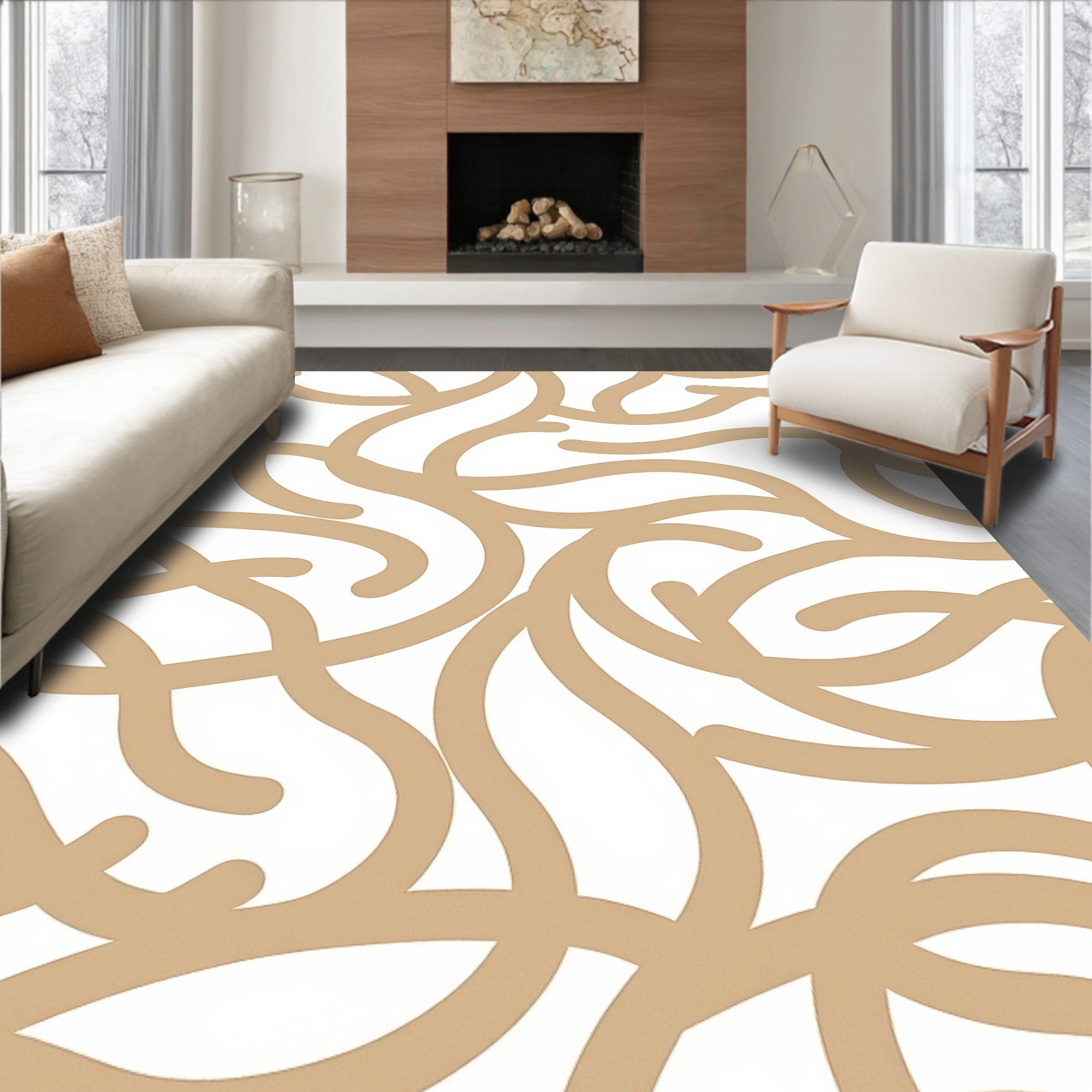 Abstract Wave Interlock with Fluid Movement and Neutral Palette (Beige) - ODIKA