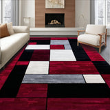 Artisan Carved Rug Premium Garnet Silver Noir Abstract Geometric Design(Red)