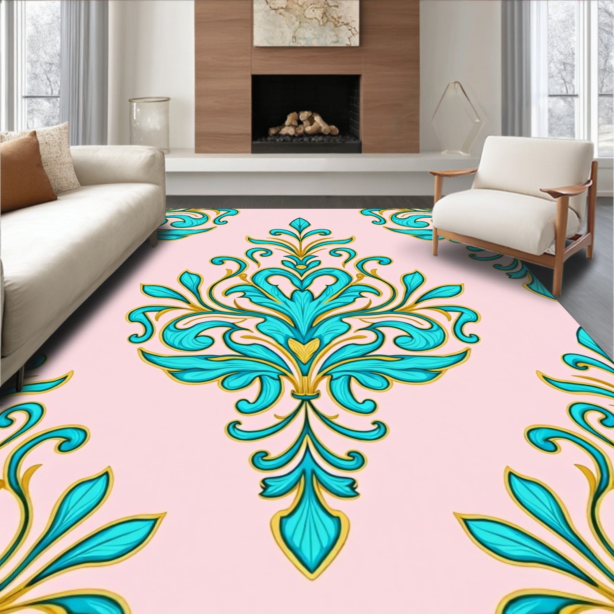 Vintage Damask Flourish with Botanical Scrolls (Pink) - ODIKA