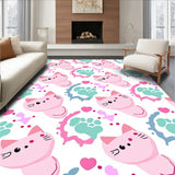 Charming Kitten Faces in Interlocking Hearts and Paw Print Motif(Pink)