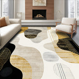 Contemporary Beige Area Black Gold Abstract Accent(Beige)