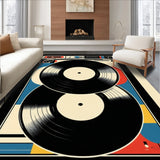 Ultra Soft Area Rug, Non Slip, Stain Resistant, Washable Area Rugs for Living Room, Bedroom, vinyl record half round(Black)