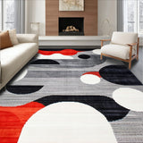 Contemporary Grey Black Red White Abstract Design Carpet(Gray)