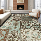 Ultra Soft Area Rug, Non Slip, Stain Resistant, Washable Area Rugs for Living Room, Bedroom, Boho Floral Patchwork Living Room Non Slip Rug(Brown)