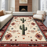 Boho Mesa Showcasing Abstract Cactus Forms and Tribal Ornamentation(Beige)