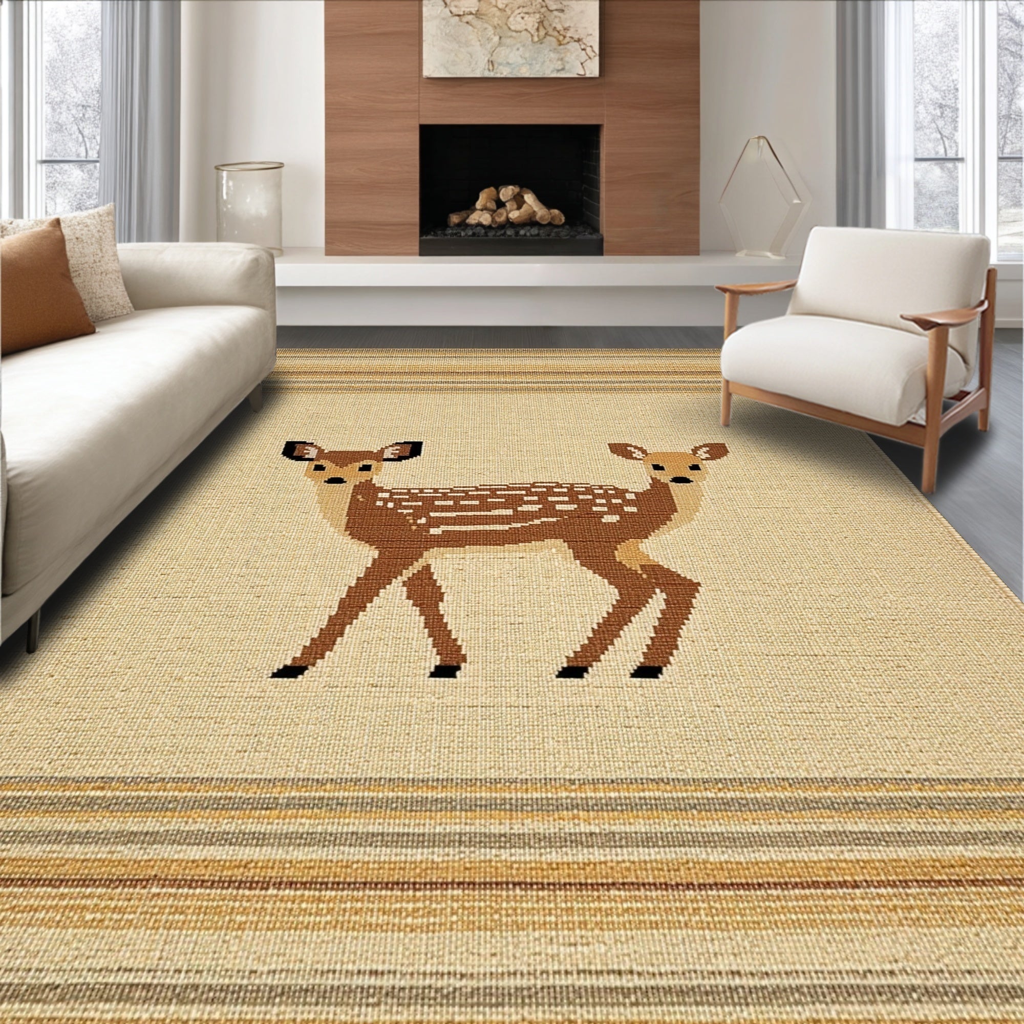 Ultra Soft Area Rug, Non Slip, Stain Resistant, Washable Area Rugs for Living Room, Bedroom, Neutral Safari Entryway Washable Indoor Outdoor Rug(Beige)