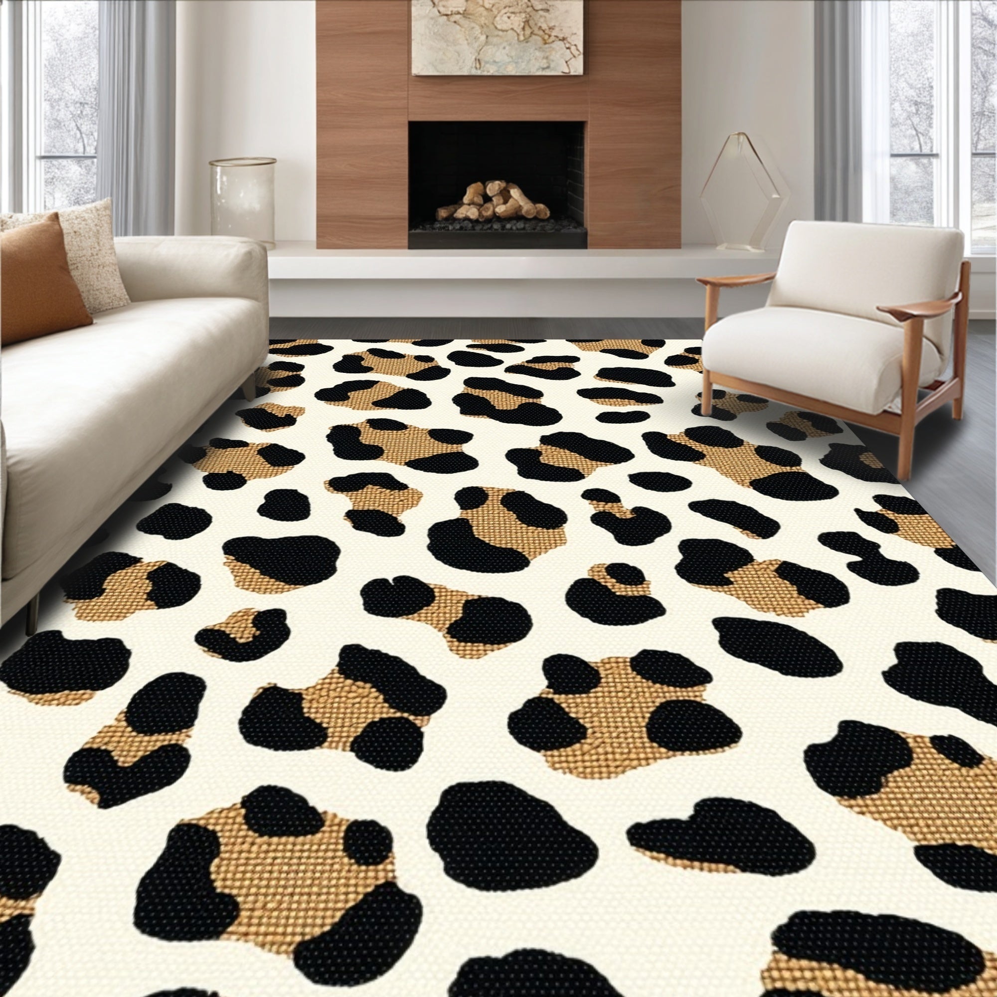 Ultra Soft Area Rug, Non Slip, Stain Resistant, Washable Area Rugs for Living Room, Bedroom, Ivory Animal Print Entryway Stain-Resistant Carpet(Beige)