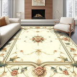 Classic Medallion Area with Flourishing Vines and Ornate Scrollwork Motifs(Beige)